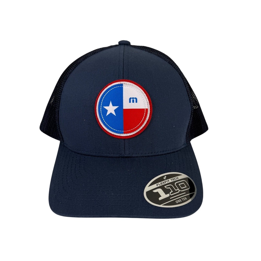 Travis Mathew Golf Navy Snap Back‎ Mesh Trucker Hat - River Walk Texas Flag NEW